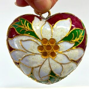 Vintage enamelled metal cloisonné heart shaped ornament